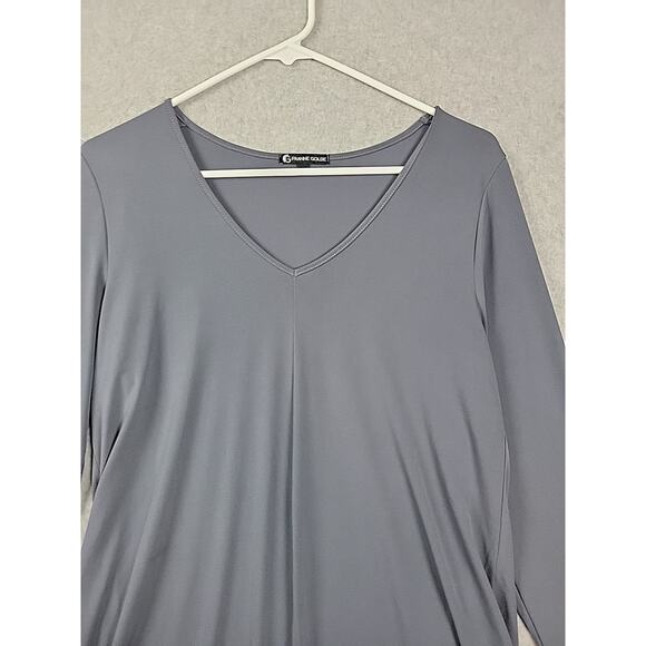 Franne Golde Gray LS V Neck Tunic Top Women's Large Stretch USA Made - Picture 3 of 12